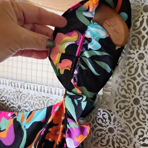 Tropical Floral Pink and Orange Sleeveless Sundress‎ Midi Ruffled sz L - Picture 6 of 13